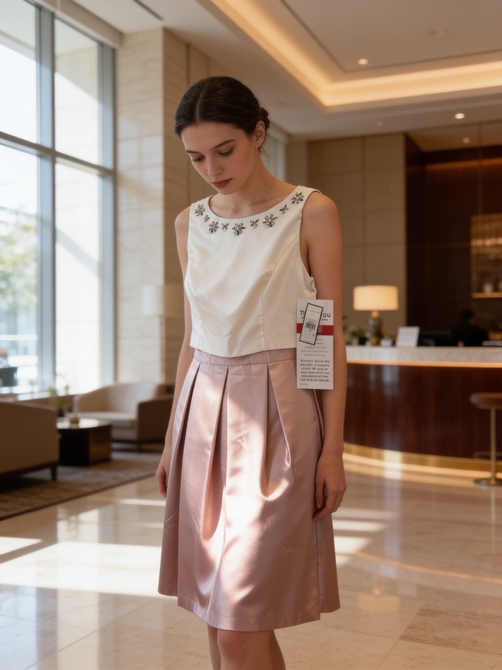 Jessica Howard Dress Embellished Ivory Bodice Blush-pink Satin Skirt NWT